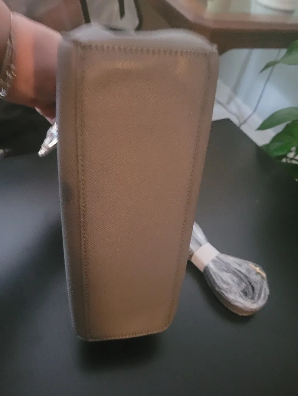 bebe Gray Structured Satchel with Gold Accents